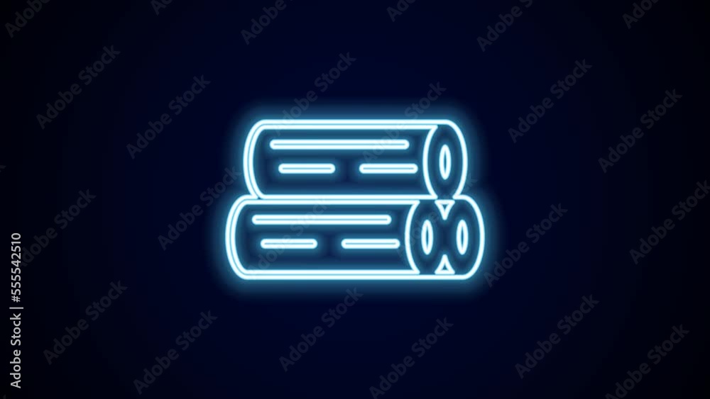 Glowing neon line Wooden log icon isolated on black background. Stack of firewood. 4K Video motion graphic animation Glowing neon line Wooden log icon isolated on black background. Stack of firewood. 4K Video motion graphic animation