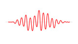 Red sinusoid impulse signal line. Black curve sound wave. Voice or music audio concept. Pulsating electronic radio graphic. 