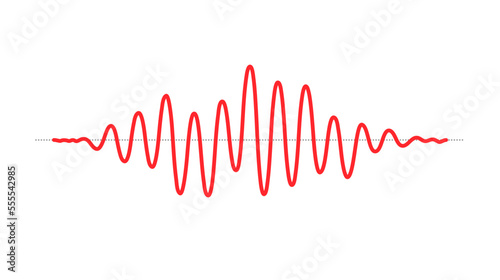Red sinusoid impulse signal line. Black curve sound wave. Voice or music audio concept. Pulsating electronic radio graphic. 