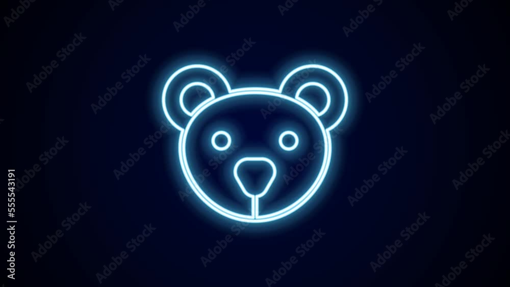 Glowing neon line Teddy bear plush toy icon isolated on black background. 4K Video motion graphic animation