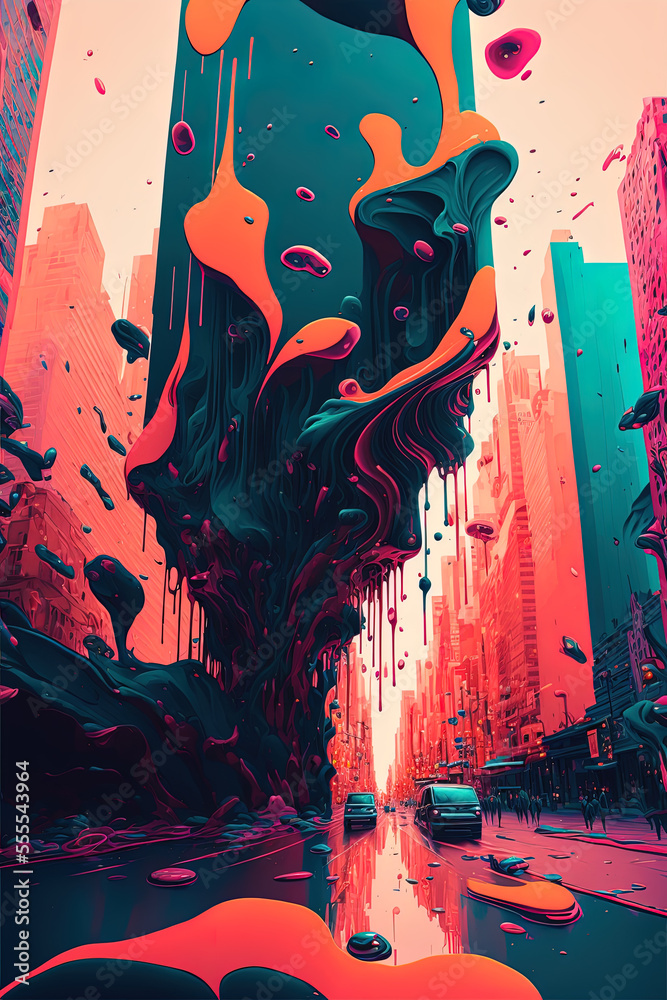colorful abstract street view with tall futuristic buildings vector illustration, generative ai