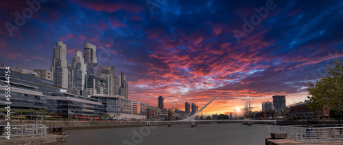 Argentina, Buenos Aires, panoramic urban skyline and cityscape of Puerto Madero a waterfront.