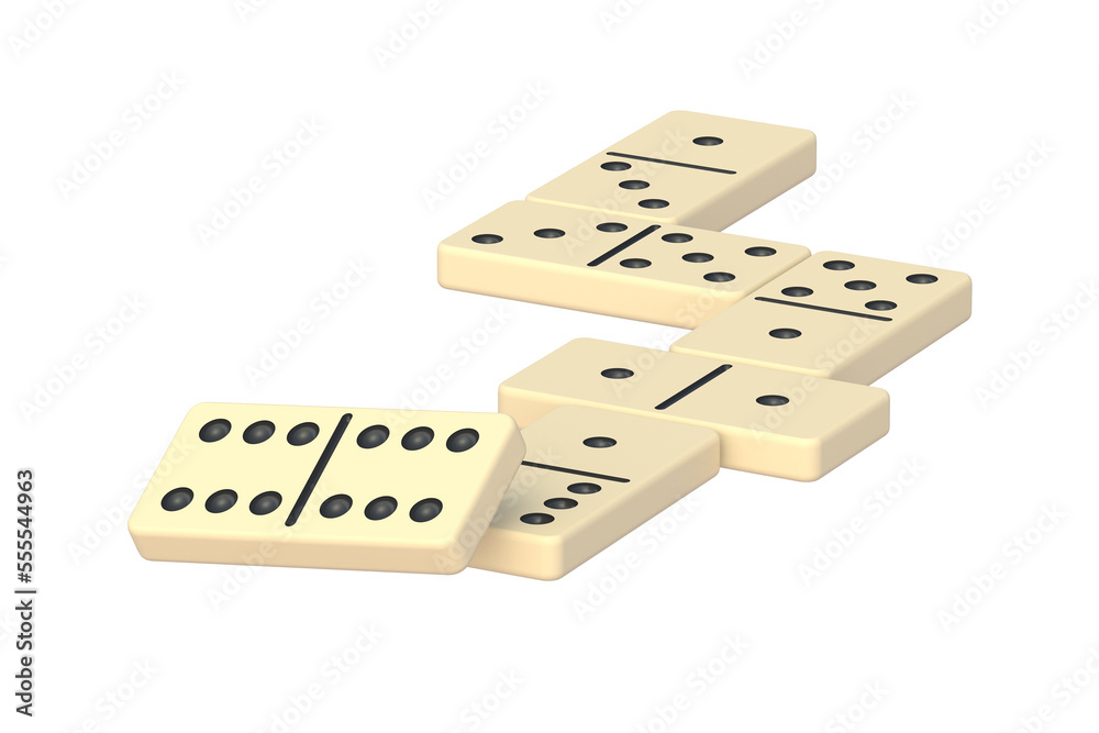 Dominoes tiles isolated on white background. 3d render Dominoes tiles isolated on white background. 3d render