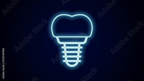 Glowing neon line Dental implant icon isolated on black background. 4K Video motion graphic animation