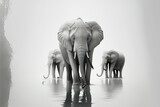 elephants are depicted alone on a white backdrop. Generative AI