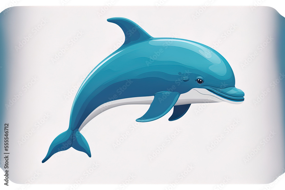 Obraz premium Illustration of a dolphin isolated on a white background. A cute figure with a smile for an icon or a logo. For use as a greeting card, home decoration, or t shirt design for children or infants, hand