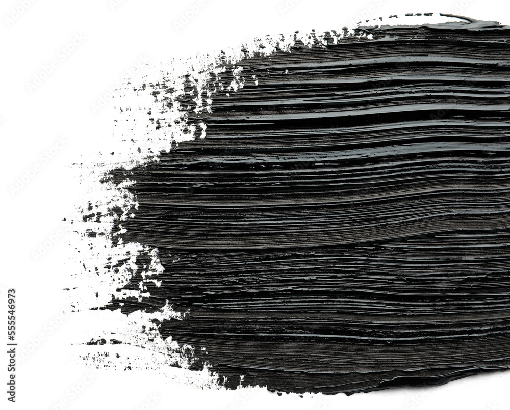 Brushstrokes of black oil paint on white background, top view Brushstrokes of black oil paint on white background, top view