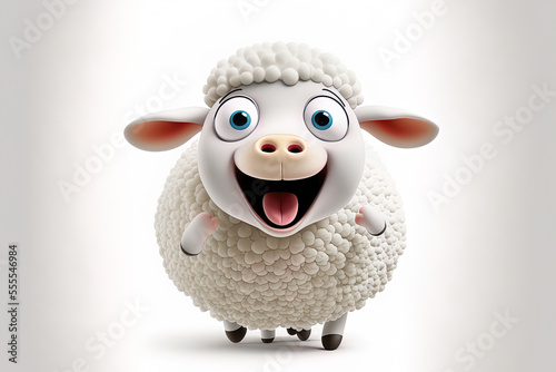 Happy lamb cartoon isolated on a white backdrop. Generative AI