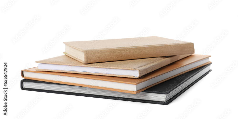Stack of hardcover books on white background Stack of hardcover books on white background