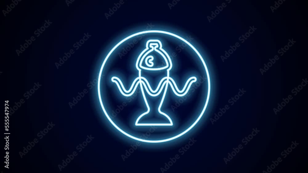 Glowing neon line Served fish with soy sauce on a plate icon isolated on black background. 4K Video motion graphic animation Glowing neon line Served fish with soy sauce on a plate icon isolated on black background. 4K Video motion graphic animation