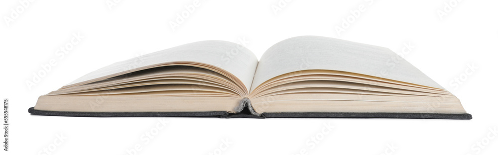 Fototapeta premium Old open hardcover book isolated on white