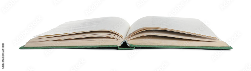 Old open hardcover book isolated on white Old open hardcover book isolated on white