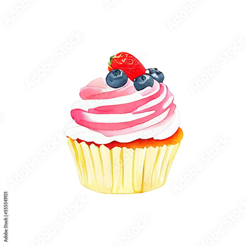sweet cupcake hand drawn with style watercolor