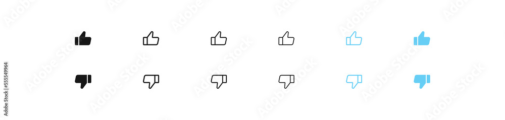 Like and dislike icons. Hand with sign good and bad feedback. Positive and negative symbols. Recommend icon. Vector sign.