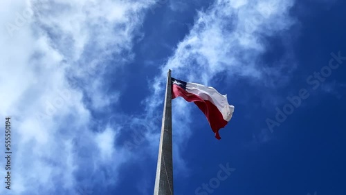 Chilean Flag Waving on a Clear sky