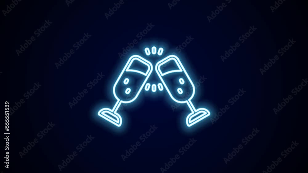 Glowing neon line Glass of champagne icon isolated on black background. Merry Christmas and Happy New Year. 4K Video motion graphic animation Glowing neon line Glass of champagne icon isolated on black background. Merry Christmas and Happy New Year. 4K Video motion graphic animation