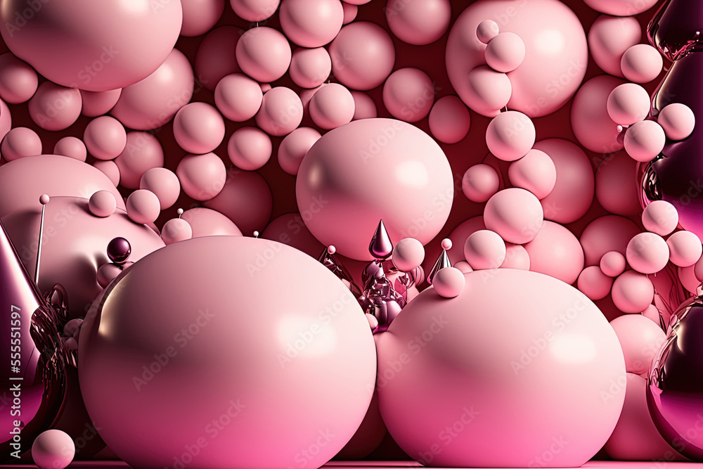 a pretty pink backdrop with balls for Christmas. Generative AI