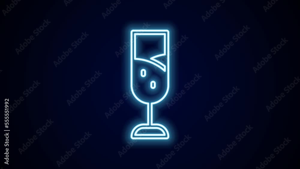 Glowing neon line Glass of champagne icon isolated on black background. Merry Christmas and Happy New Year. 4K Video motion graphic animation Glowing neon line Glass of champagne icon isolated on black background. Merry Christmas and Happy New Year. 4K Video motion graphic animation