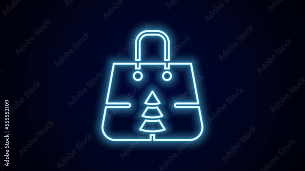 Glowing neon line Christmas paper shopping bag with snowflake icon isolated on black background. Package sign. Merry Christmas and Happy New Year. 4K Video motion graphic animation Glowing neon line Christmas paper shopping bag with snowflake icon isolated on black background. Package sign. Merry Christmas and Happy New Year. 4K Video motion graphic animation