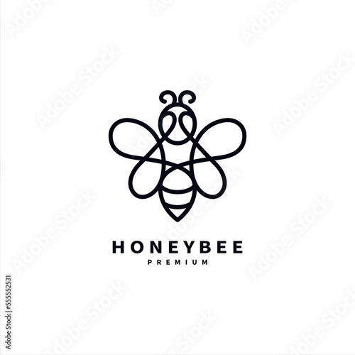 honey bee cartoon with line art style icon logo design