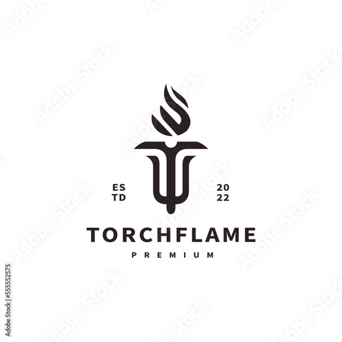 initial letter T logo design with torch flame concept
