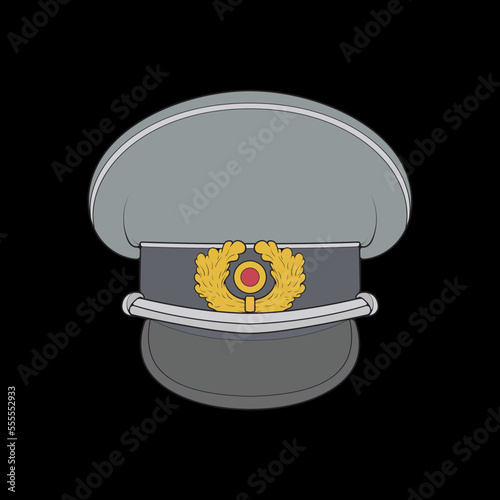 Military cap vector illustration isolated on black background. Military cap vector for coloring book.
