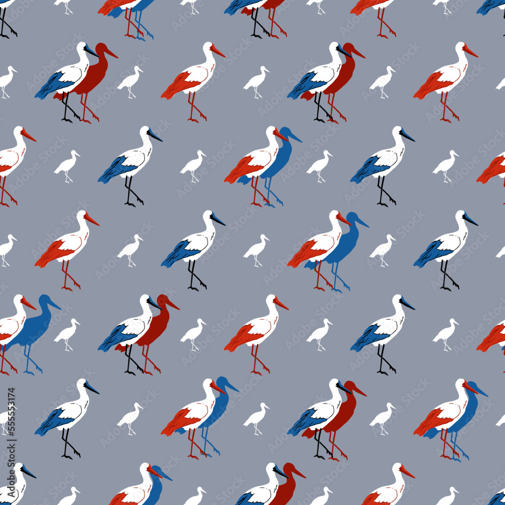 Fototapeta premium Abstract Stork Birds Animal Vector Seamless Pattern