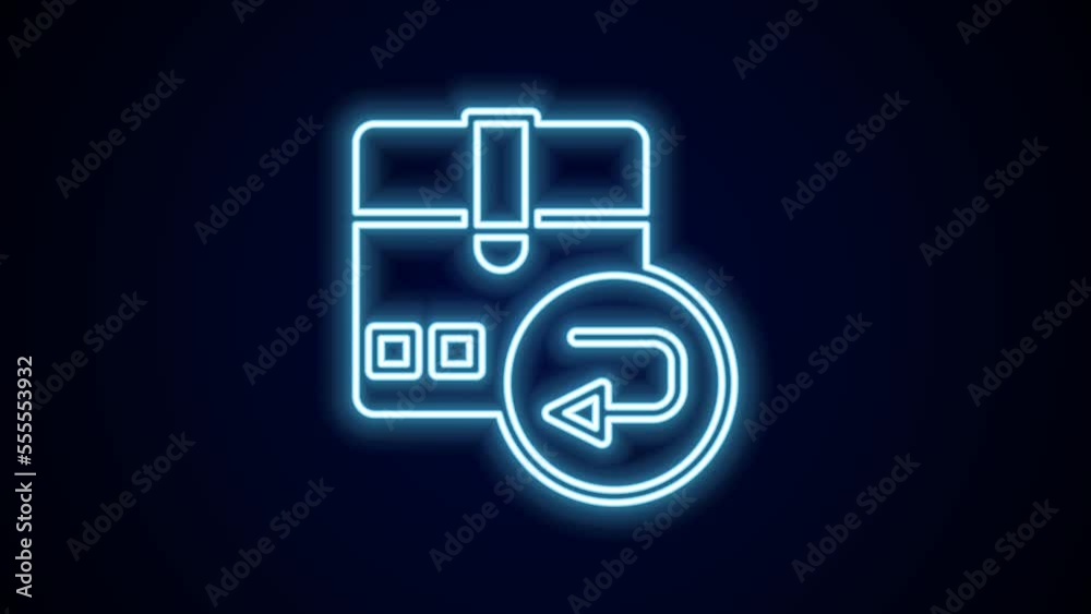 Glowing neon line Return cardboard box icon isolated on black background. Box, package, parcel sign. Delivery and packaging. 4K Video motion graphic animation Glowing neon line Return cardboard box icon isolated on black background. Box, package, parcel sign. Delivery and packaging. 4K Video motion graphic animation