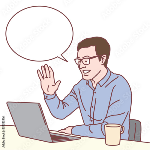 リモートで仕事をする男性　ふきだし