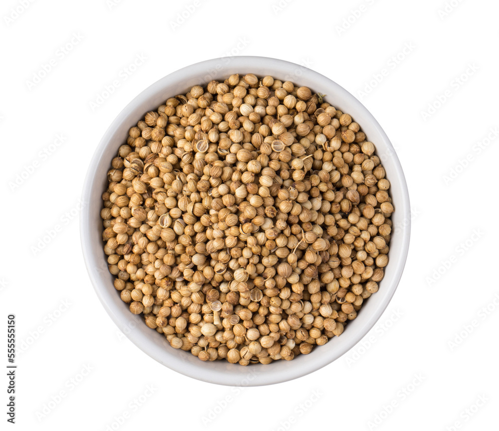 Coriander seeds in white bowl isolated on transparent png Coriander seeds in white bowl isolated on transparent png
