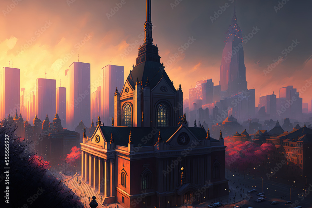 Naklejka premium Seoul, South Korea, has beautiful architecture and a tower amid the cityscape. Generative AI