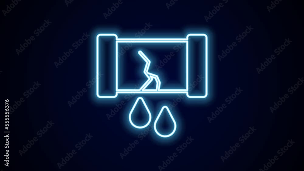 Glowing neon line Broken oil pipe with valve icon isolated on black background. 4K Video motion graphic animation Glowing neon line Broken oil pipe with valve icon isolated on black background. 4K Video motion graphic animation