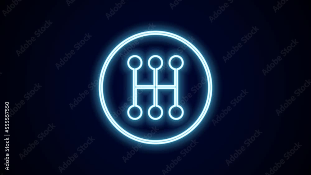 Glowing neon line Gear shifter icon isolated on black background. Manual transmission icon. 4K Video motion graphic animation Glowing neon line Gear shifter icon isolated on black background. Manual transmission icon. 4K Video motion graphic animation