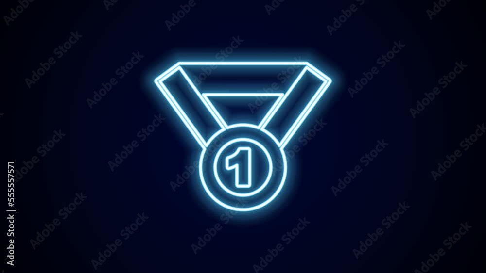 Glowing neon line Medal icon isolated on black background. Winner symbol. 4K Video motion graphic animation Glowing neon line Medal icon isolated on black background. Winner symbol. 4K Video motion graphic animation