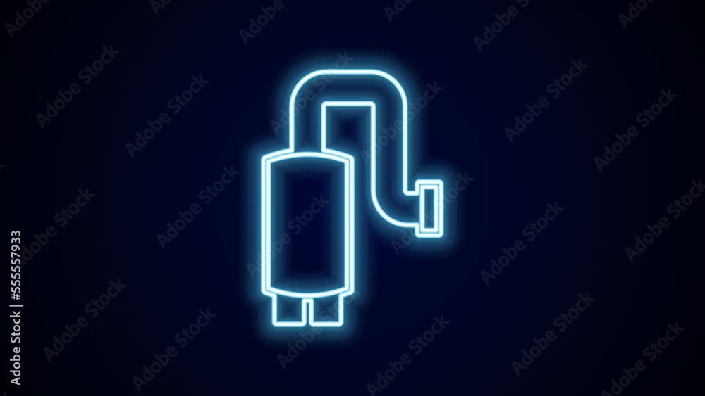 Glowing neon line Car muffler icon isolated on black background. Exhaust pipe. 4K Video motion graphic animation Glowing neon line Car muffler icon isolated on black background. Exhaust pipe. 4K Video motion graphic animation