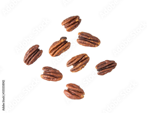 Pecan nuts topped with light salt isolated on transparent png