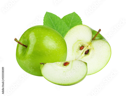 green apple with leaf isolated on transparent png