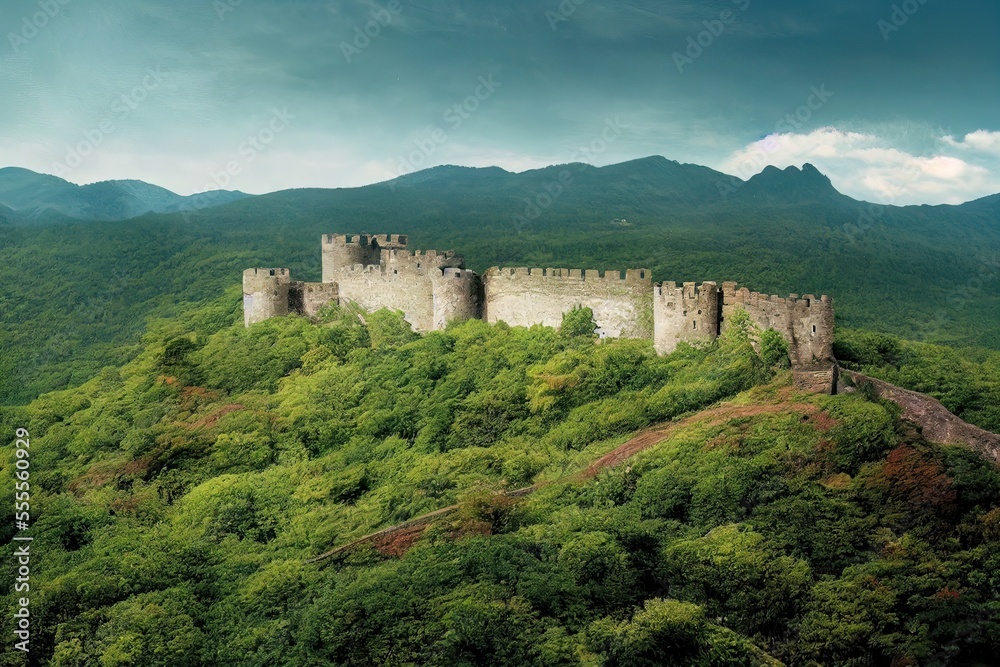 Castle in the morning over the Mountain