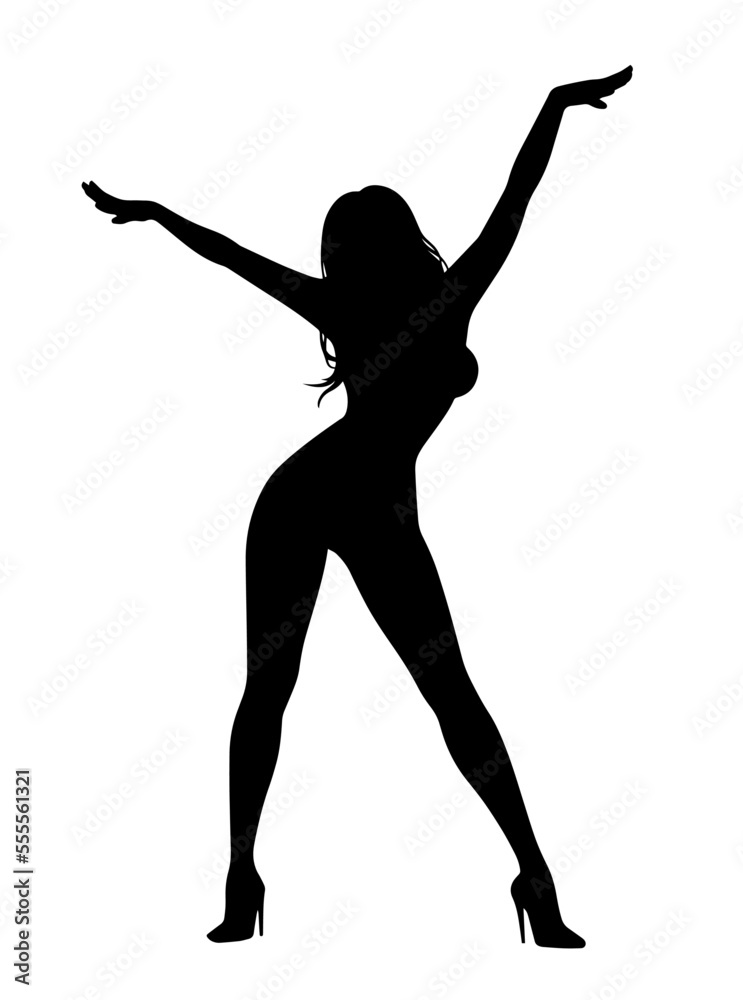 Vettoriale Stock Sexy Woman Dancing Female Curvy Busty Body Figure Stripper Silhouette VECTOR