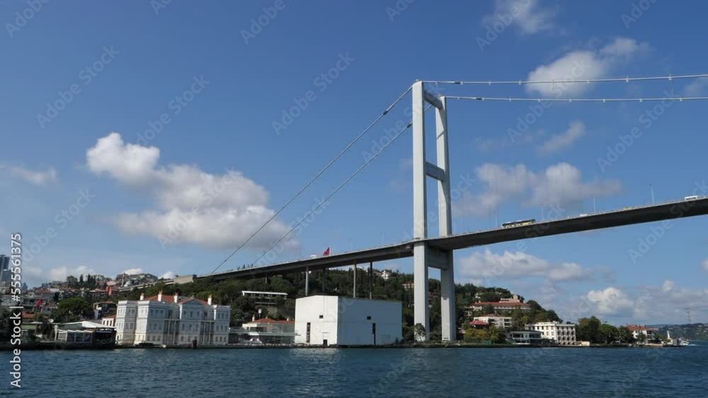 Bosphorus Bridge in Istanbul Seen From Tourist Boat on Bosporus Strait Bosphorus Bridge in Istanbul Seen From Tourist Boat on Bosporus Strait