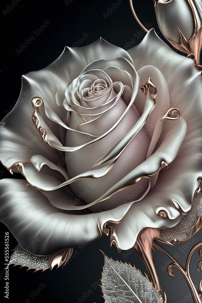 Beautiful Realistic Silver Rose, closeup view, art graphic wallpaper  background Stock Illustration | Adobe Stock