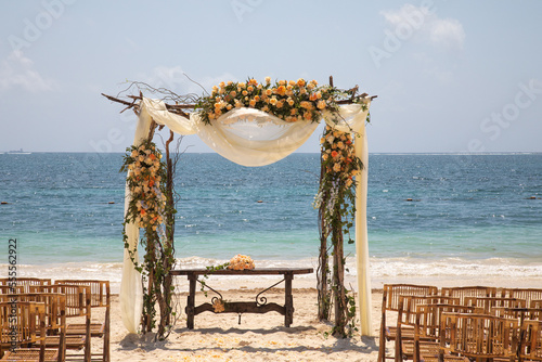 Wedding gazebo at the beach. Gazebo near the ocean. Wedding in Caribbean.