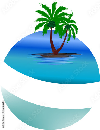 Fototapeta Naklejka Na Ścianę i Meble -  The illustrations and clipart. Tropical island with palm trees and ellipses.