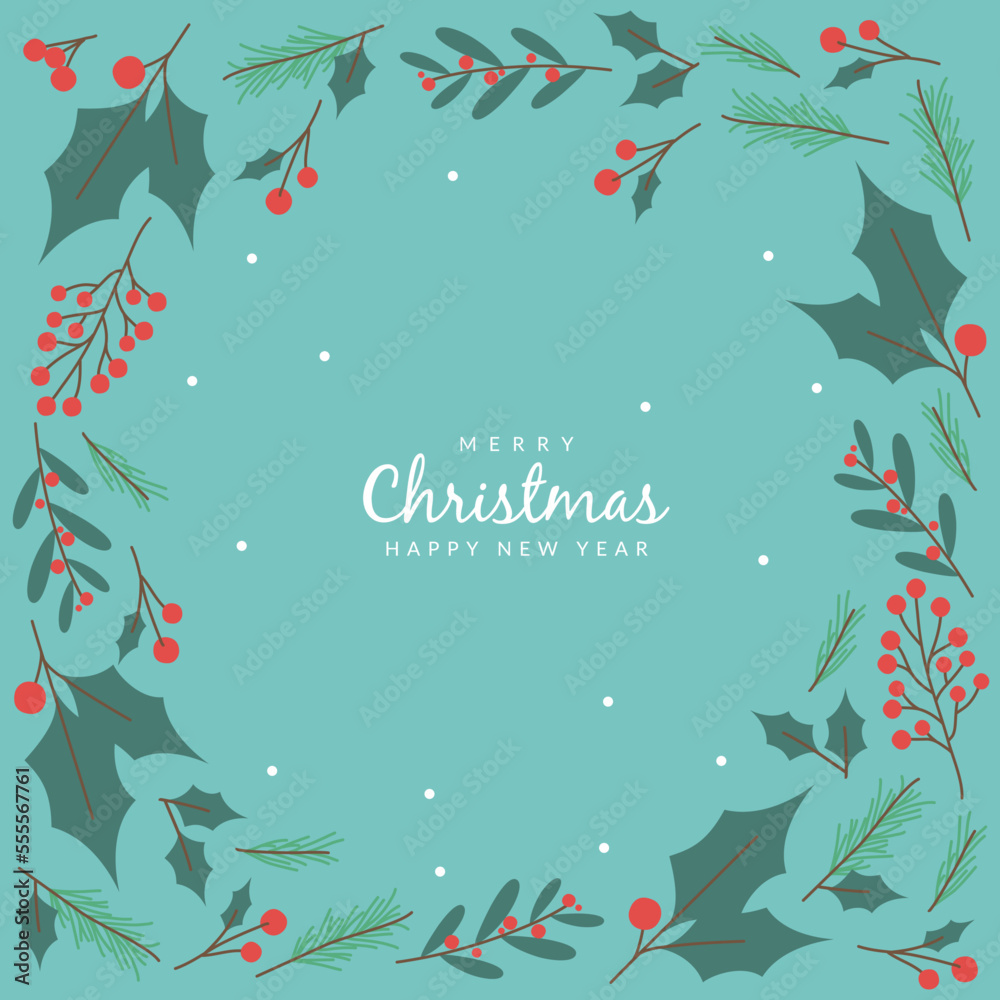 merry christmas simple christmas floral social media decoration vector frame background