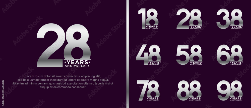 set of anniversary logo style silver color on dark background for special moment set of anniversary logo style silver color on dark background for special moment