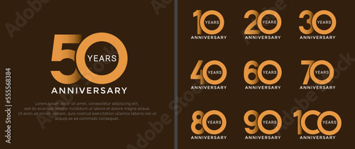 set of anniversary logo style yellow color on brown background for special moment