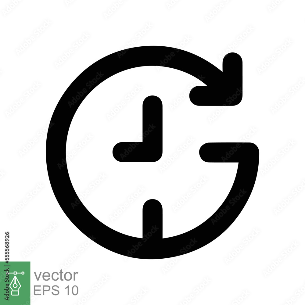 Passage of time icon. Simple outline style. Clock with round arrow, countdown timer, clockwise, flat design, circle clock line symbol. Vector illustration isolated on white background. EPS 10. Passage of time icon. Simple outline style. Clock with round arrow, countdown timer, clockwise, flat design, circle clock line symbol. Vector illustration isolated on white background. EPS 10.