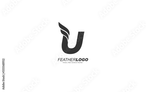 U logo wing for identity. feather template vector illustration for your brand.