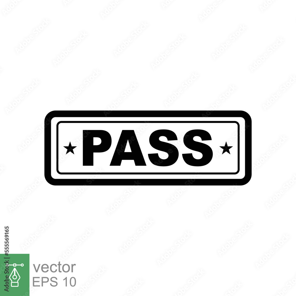 Pass stamp. Simple flat style. Passed seal, approved mark, document check, green symbol, ok badge. Vector illustration isolated on white background. EPS 10. Pass stamp. Simple flat style. Passed seal, approved mark, document check, green symbol, ok badge. Vector illustration isolated on white background. EPS 10.