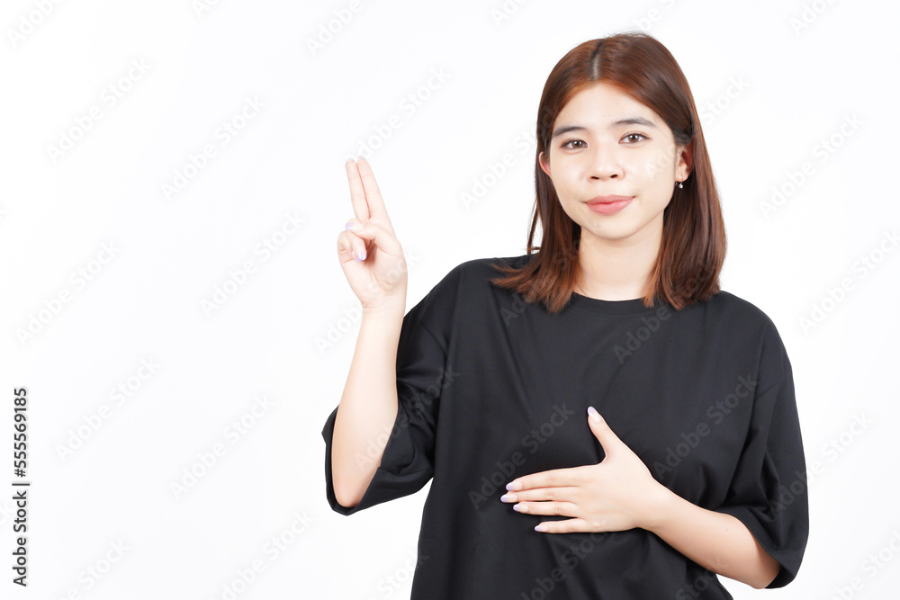 Swearing gesture Of Beautiful Asian Woman Isolated On White Background Swearing gesture Of Beautiful Asian Woman Isolated On White Background